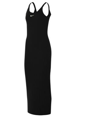 Nike Black Ribbed Scoop Neck Maxi Dress with White Swoosh